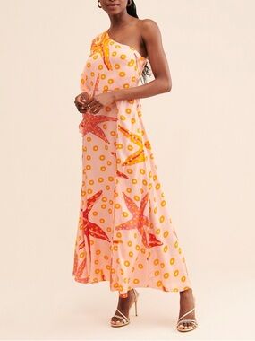 Farm Rio for Anthropologie One-Shoulder Starfish Maxi Dress with Slit Size S